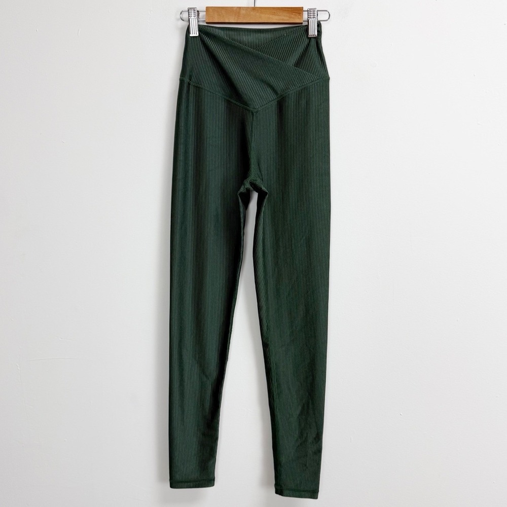 Aerie Leggings Womens Small Green Ribbed 7/8 Leggings Hi Rise Stretch Pull On